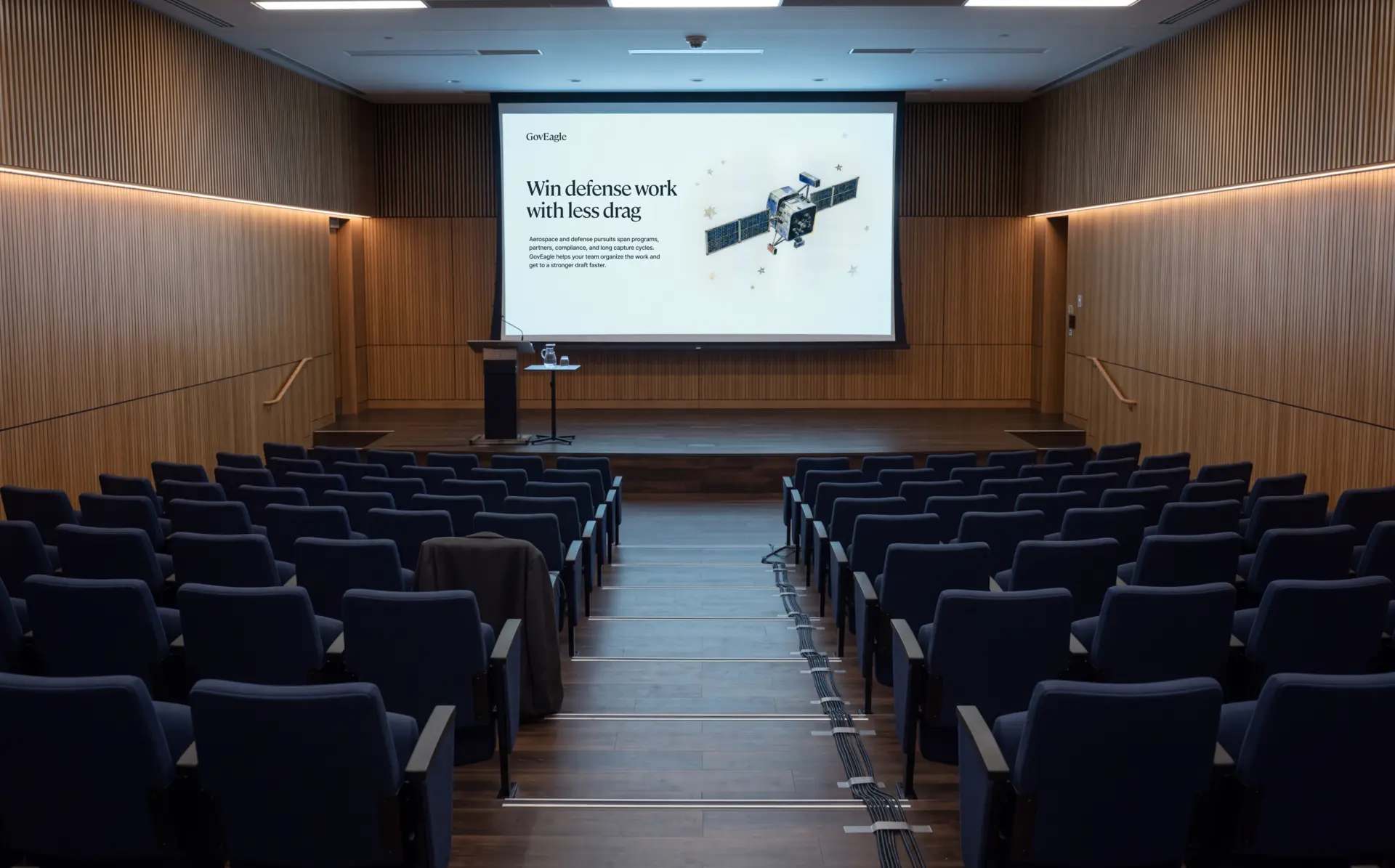 Defense presentation in an auditorium