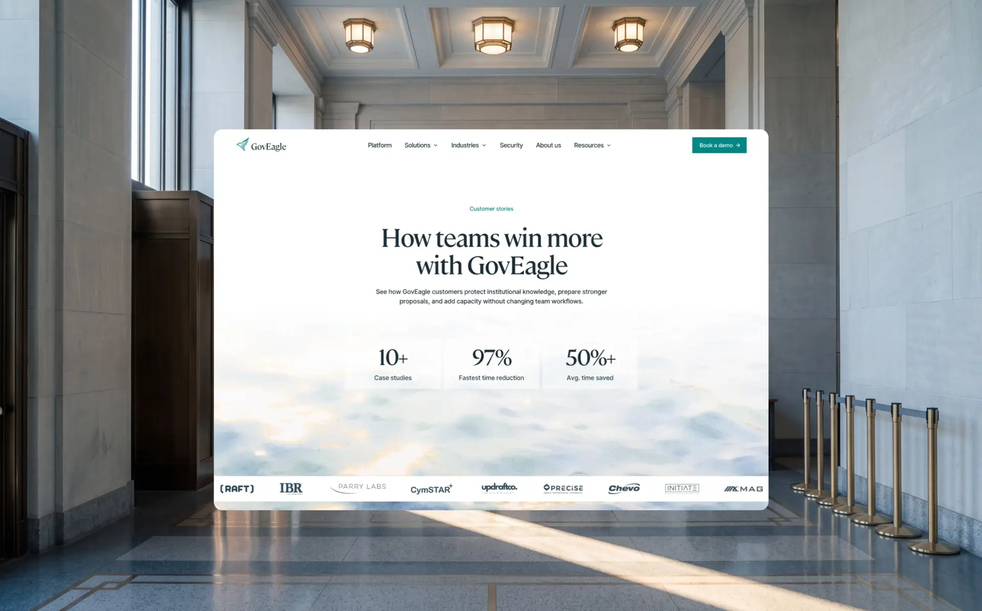 Website in a sunlit hall
